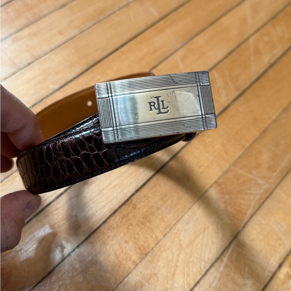 VTG Lauren Ralph Lauren Skinny Croc Embossed Brown Leather Belt Women’s Sz. S - Picture 3 of 8
